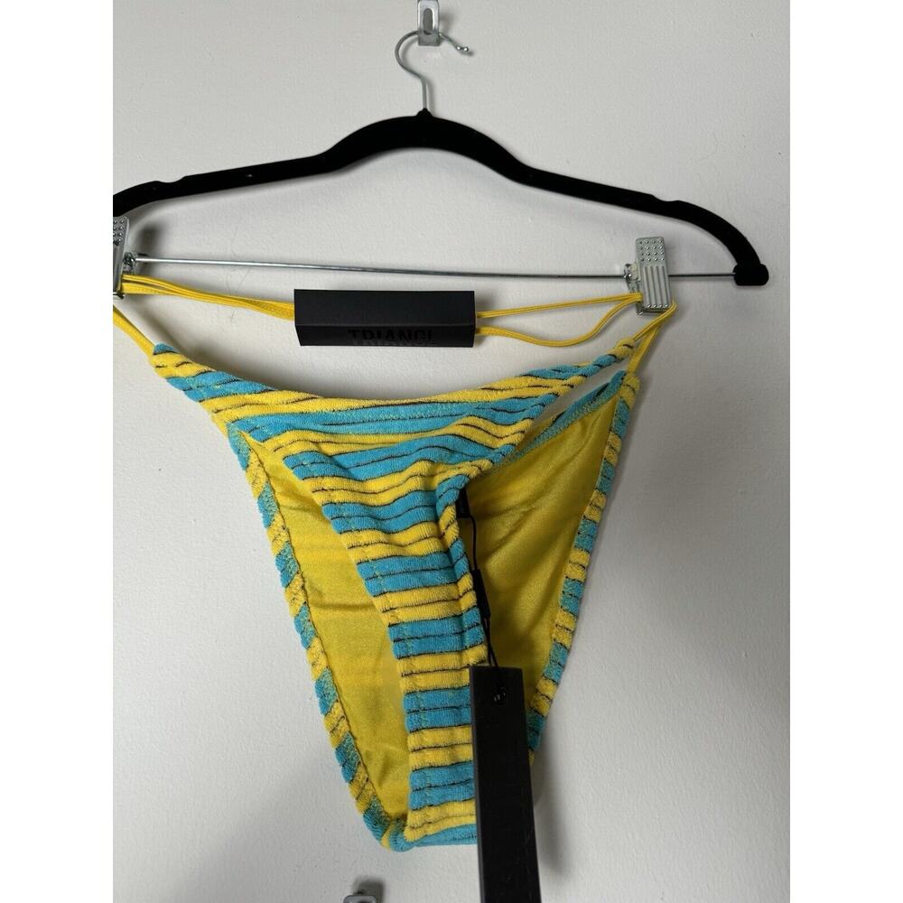 Triangl NWT Aqua Blue & Yellow Striped String Bikini Bottom Size M